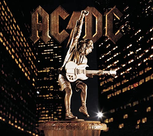 AC/DC “Stiff Upper Lip” album cover: bronze statue of a guitarist.