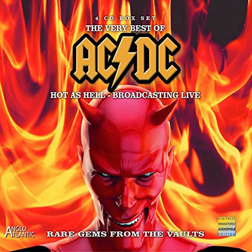 AC/DC album cover featuring a devil illustration and fiery background.