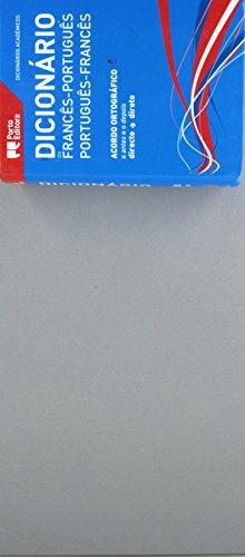 Blue and white French-Portuguese dictionary with red and blue ribbon detail.
