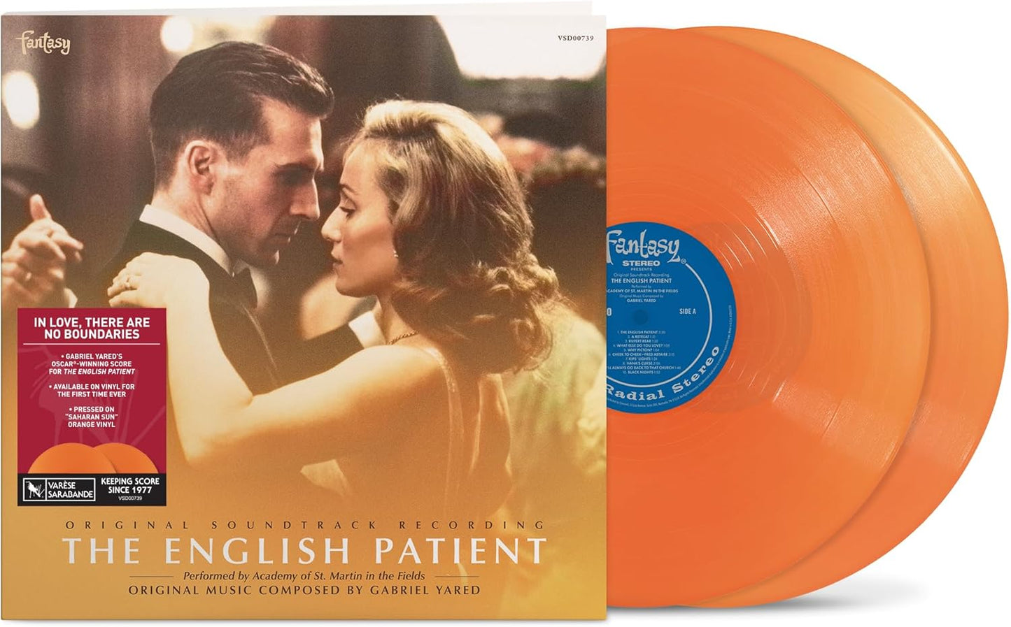 The English Patient soundtrack vinyl record cover with two orange vinyl discs.