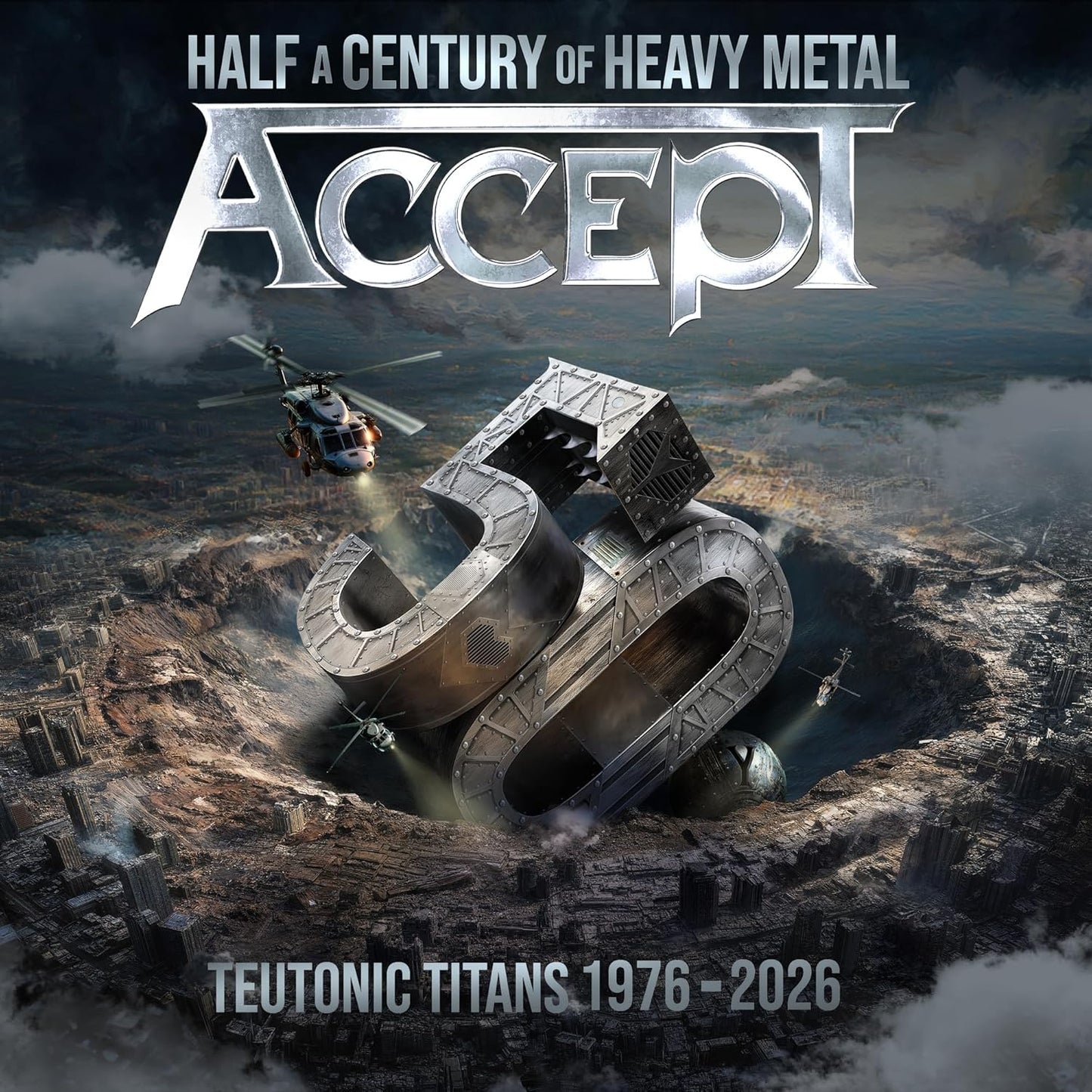 Accept “Teutonic Titans” CD cover: metallic “50” over a volcanic landscape.