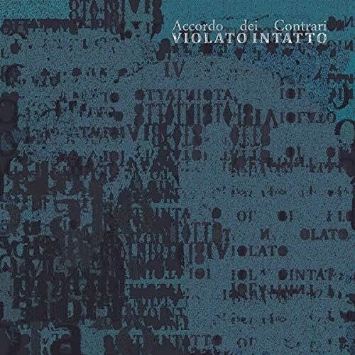 Dark teal vinyl record cover with textured, repeating text patterns.