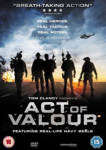 Act Of Valour" DVD cover featuring silhouetted Navy SEALs and a helicopter.