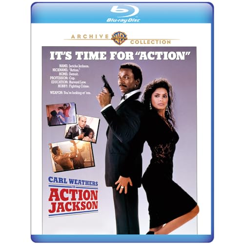 “Action Jackson” Blu-ray cover featuring Carl Weathers and Janine Turner.