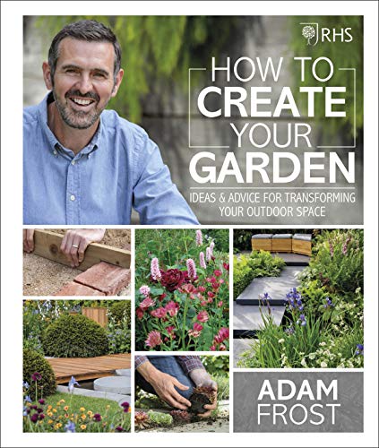 "Book cover with man and images of gardening, titled 'How to Create Your Garden'."