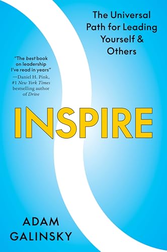 Book cover titled Inspire by Adam Galinsky with a blue background and white path.