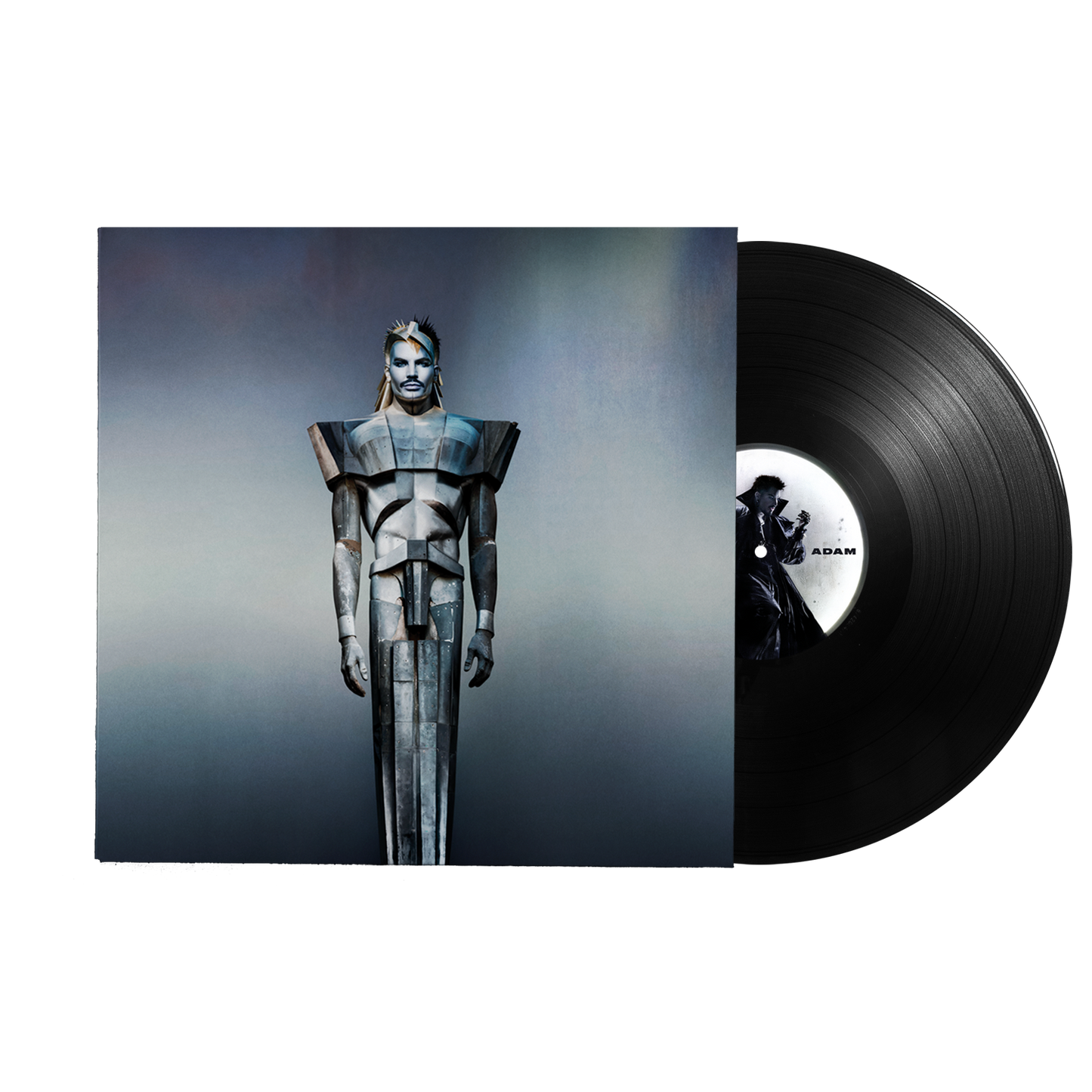 Adam Lambert's "ADAM" vinyl record with a metallic figure on the cover.