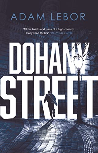 Book cover: "Dohany Street" with a man running down a cobblestone street.
