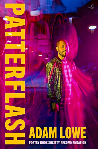 Book cover: "Patterflash" by Adam Lowe, featuring a blurred figure in pink light.