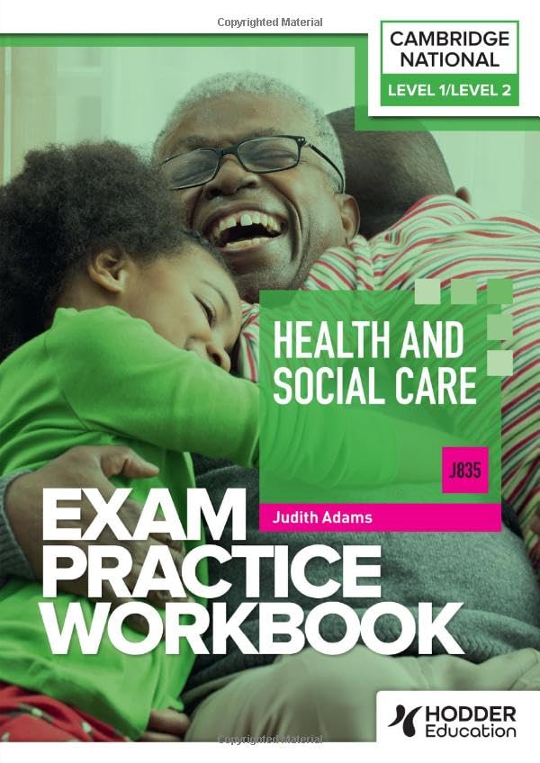 A child hugging an older man on a Health and Social Care workbook cover.