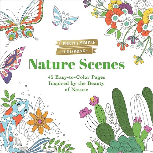 Coloring book cover with butterflies, cacti, flowers, and leaves.