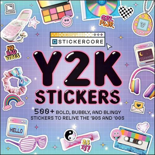 Y2K sticker book cover with nostalgic '90s and '00s imagery.