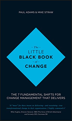 Book cover: "The Little Black Book of Change" with a blue diamond design.