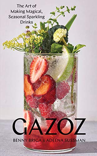Book cover: sparkling drink with fruit, ice, and the title "Gazoz".