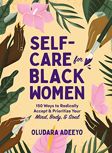 Book cover with purple text, illustrations of hands, pink flowers, and green leaves.