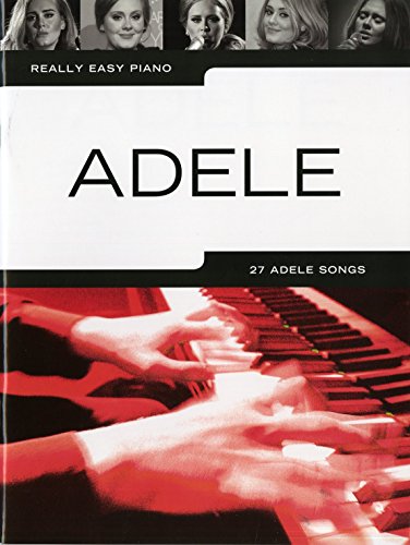 Piano music book cover featuring Adele and hands playing piano.