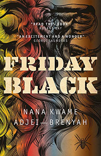 Book cover of Friday Black featuring an illustrated lion head and a small spider.