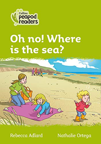 Children's book cover: family on a beach, waves in the background.
