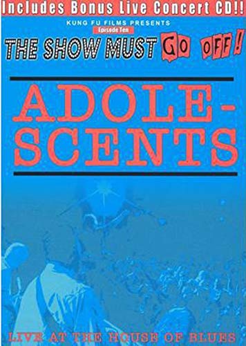 DVD cover for Adolescents live concert, blue background, band image.