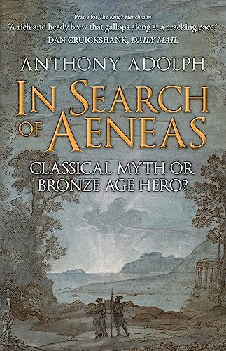 Book cover: "In Search of Aeneas" with figures in a landscape.