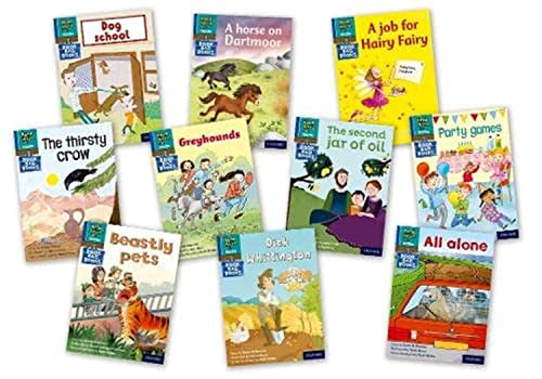 Ten colorful children’s phonics books with illustrated covers, laid out flat.