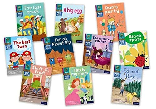 Ten colorful Read Write Inc. Phonics Purple Set 2 storybooks displayed together.
