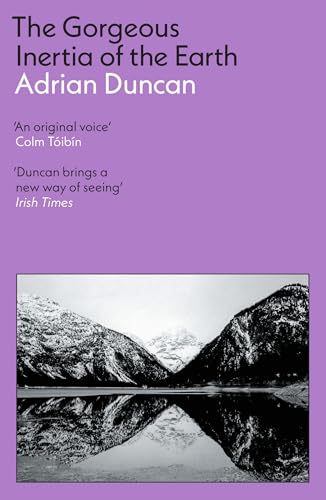 Book cover with purple background, black text, and a black-and-white mountain lake reflection image.