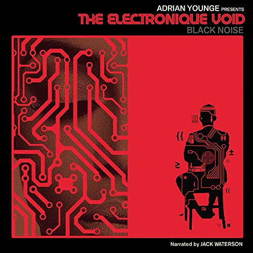 Album cover with red circuit board patterns and a silhouette of a seated person.