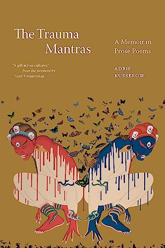 Book cover with illustrated figures and swirling butterflies, titled "The Trauma Mantras".