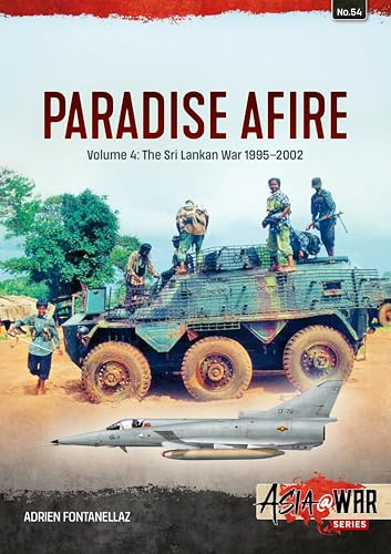 Book cover: “Paradise Afire” depicting soldiers, armored vehicle, and fighter jet.