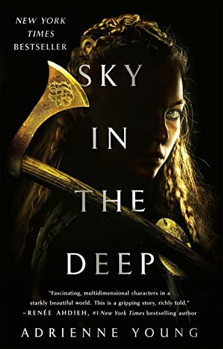 Book cover: woman with braids holding an axe, dark and dramatic.