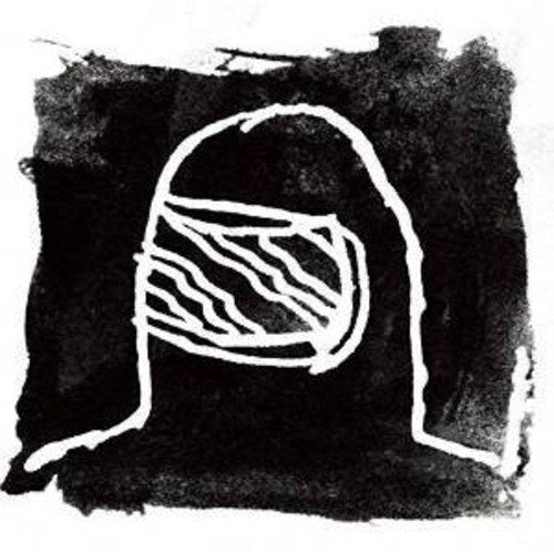 Black and white abstract drawing of a head with obscured face.