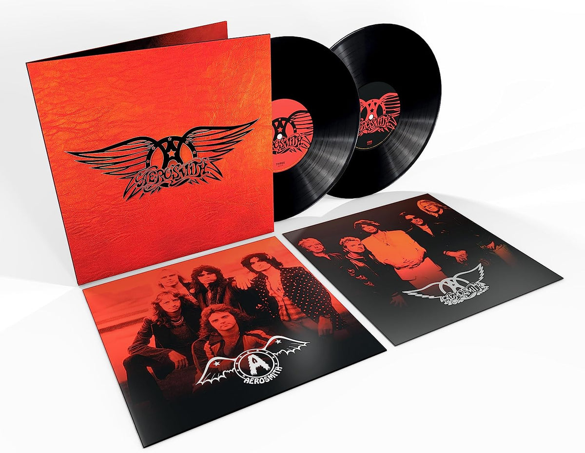 Aerosmith’s “Greatest Hits” 2LP vinyl record set with red cover art.