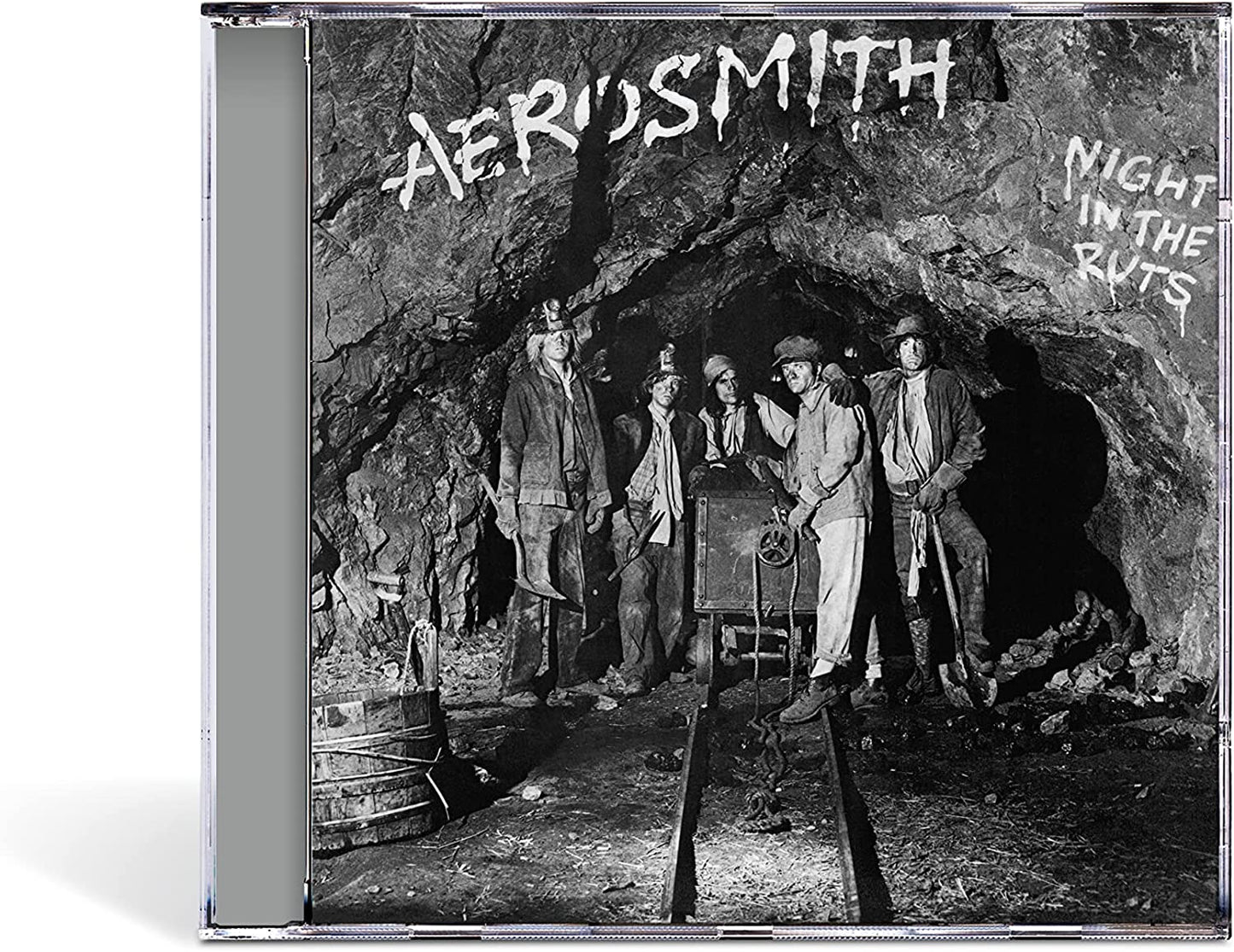 Aerosmith album cover, “Night in the Ruts,” depicting a band in a mine.