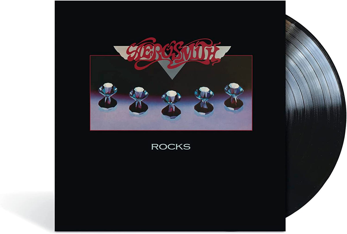 Aerosmith “Rocks” vinyl record with a black cover and jewel design.