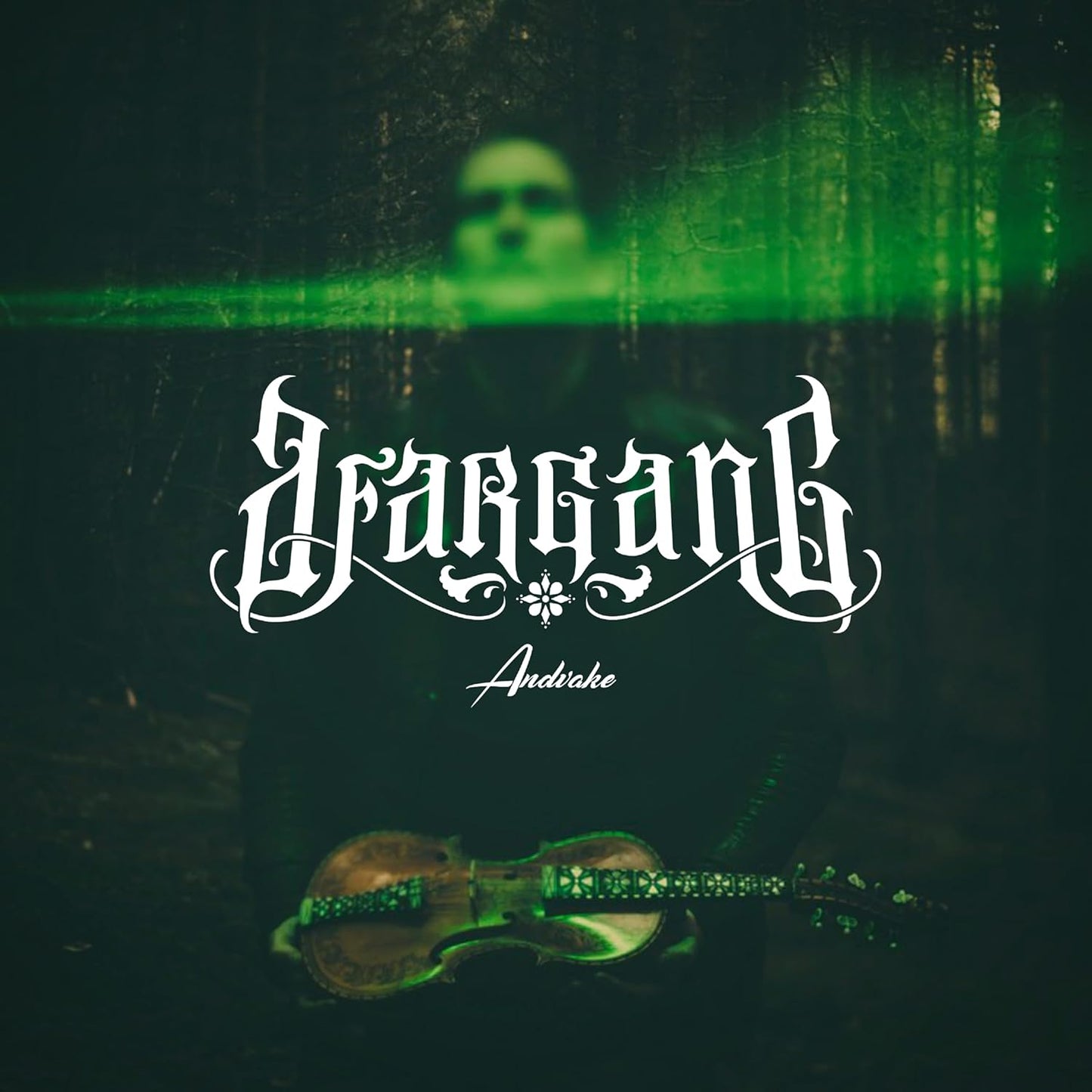 CD cover for Afargang’s “Andvake” featuring ornate text and a violin.