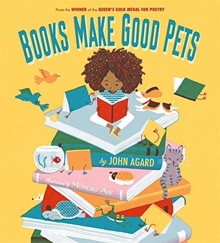Book cover: girl reading surrounded by animals and stacked books.