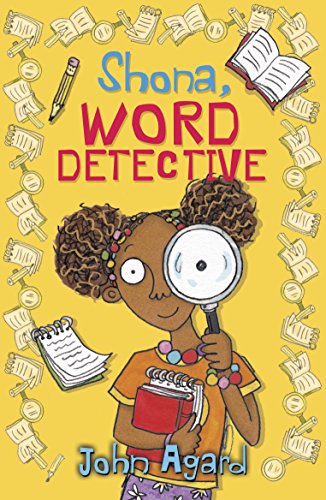 Book cover showing a girl holding a magnifying glass with a yellow patterned border.