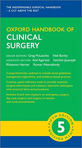 Cover of the fifth edition "Oxford Handbook of Clinical Surgery" textbook.