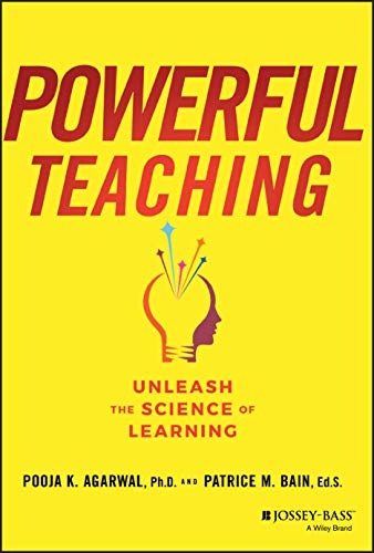 Yellow book cover with text "Powerful Teaching" and a lightbulb-brain image.