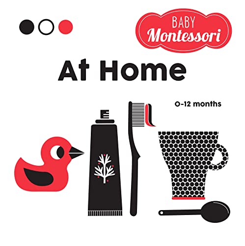 Baby Montessori At Home book cover featuring a rubber duck, toothpaste, toothbrush, and cup.