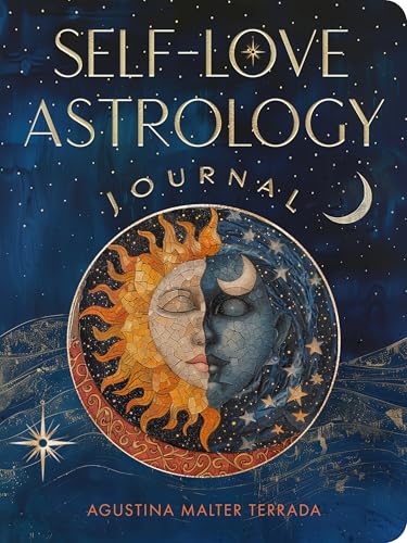 Journal cover with sun and moon face, title “Self-Love Astrology Journal.”