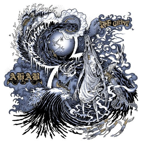 "Album cover art featuring a hooded figure surrounded by waves and sea creatures."
