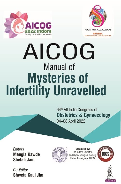 Book cover: “AICOG Manual of Mysteries of Infertility Unravelled,” teal and white.
