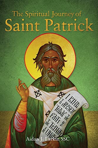 Book cover depicting Saint Patrick with a halo and scroll.