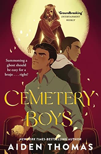 Book cover: two young men and a ghostly figure in a halo.