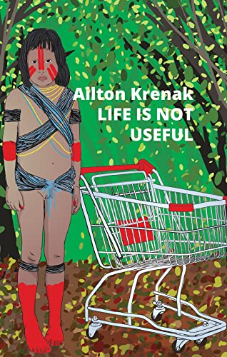 Book cover: young person with face paint, shopping cart, green foliage.