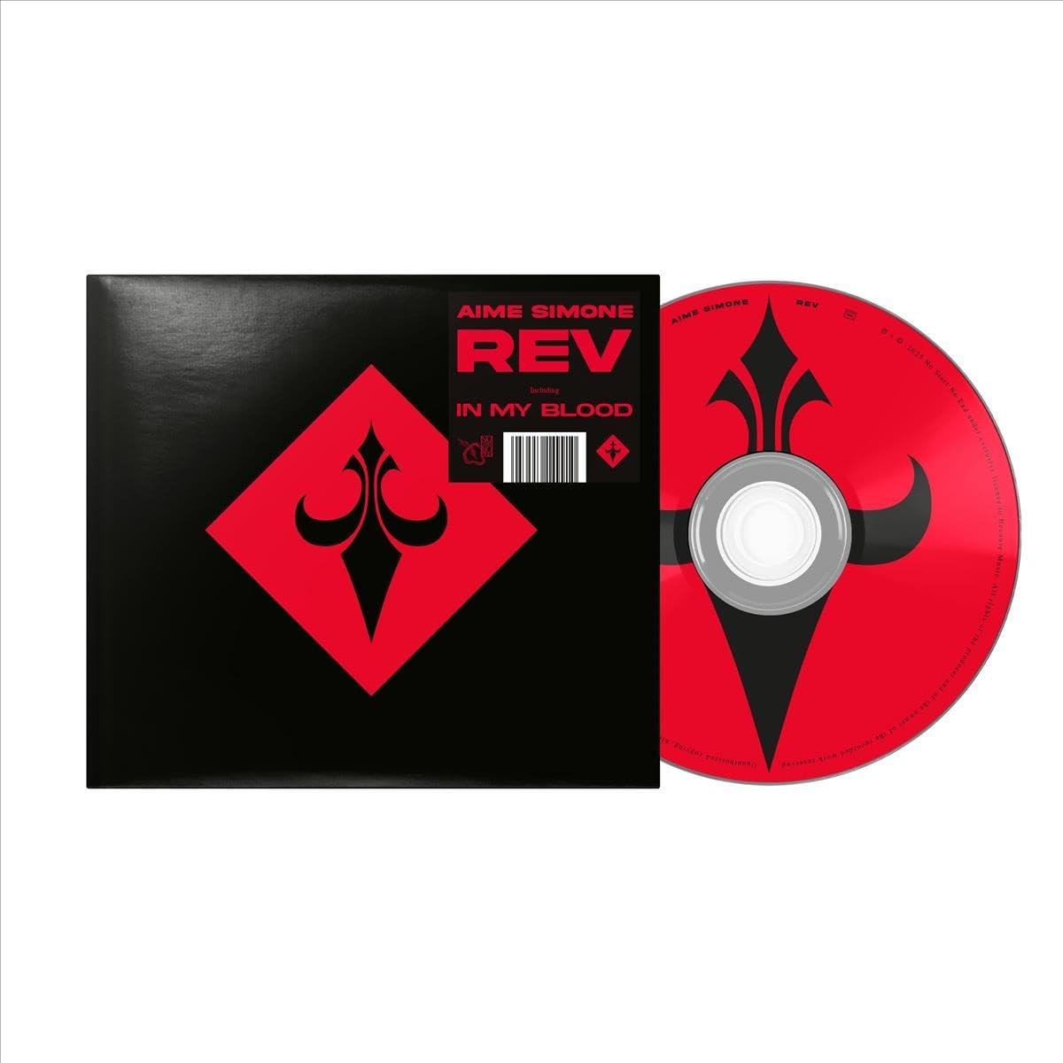 Red and black “REV” CD by Aime Simone with diamond motif.