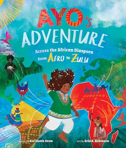 Book cover illustration featuring a young girl jumping in front of a world map.
