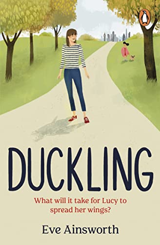 Book cover for "Duckling" depicting a woman walking on a park path.